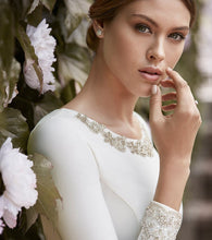 Load image into Gallery viewer, Navarra Swarofski Crystal Embellished   Crepe Gown with Long Sleeves