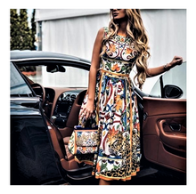 Load image into Gallery viewer, Multi Boat Neck Sleeveless Full skirt Dress