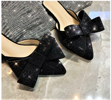 Load image into Gallery viewer, Stardust Rhinestone Pointed Toe Bow  Slippers ( Black or Champagne)