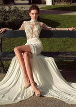 Load image into Gallery viewer, Chiffon Sheath Wedding Dresses  with Lace Appliques High Collar
