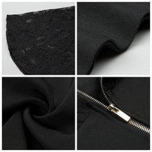 Load image into Gallery viewer, Black Pleated  Flare Sleeve Jewel-Neck  Lace Dress