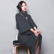 Load image into Gallery viewer, Dolman Sleeve High Waist Wool 2 Piece Skirt Set Open Split Pullover Blouse