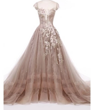 Load image into Gallery viewer, Couture Rose Champagne Beaded Appliques  Evening Dress