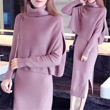 Load image into Gallery viewer, Cotton 2 Piece Knit Dolman Mock Neck Top and Jewel Neck Dress