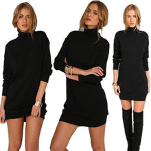 Load image into Gallery viewer, High Collar Sexy Black  Knitted Sweater Dress