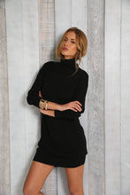 Load image into Gallery viewer, High Collar Sexy Black  Knitted Sweater Dress