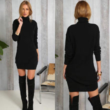 Load image into Gallery viewer, High Collar Sexy Black  Knitted Sweater Dress