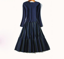 Load image into Gallery viewer, Long Sleeve Knit Dress in Navy Couture Detail