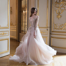 Load image into Gallery viewer, Long Evening Gown with Illusion Long Sleeve