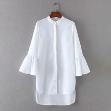 Load image into Gallery viewer, Flare Sleeve White Shirt Dress Irregular Hem..