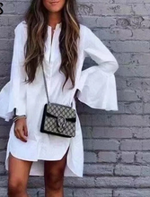Load image into Gallery viewer, Flare Sleeve White Shirt Dress Irregular Hem..