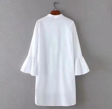 Load image into Gallery viewer, Flare Sleeve White Shirt Dress Irregular Hem..