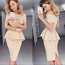 Load image into Gallery viewer, Super Stretch Off Shoulder Peplum Top and Pencil Skirt