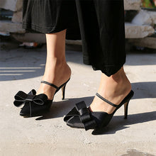 Load image into Gallery viewer, satin large bow pointed toe high heel