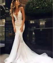 Load image into Gallery viewer, Couture Backless Sheer Deep V Neck Bridal Gown