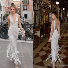 Load image into Gallery viewer, Beach Wedding Dress with Beaded Lace Appliqued Backless Plunging Neckline...