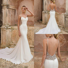 Load image into Gallery viewer, Satin Wedding Gown with Luxury Beads Open Back Sweep Train..