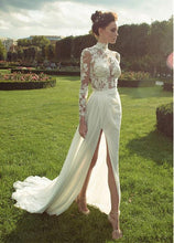 Load image into Gallery viewer, Chiffon Sheath Wedding Dresses  with Lace Appliques High Collar