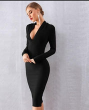 Load image into Gallery viewer, Sexy Deep V Long Sleeve Bodycon  Midi Dress