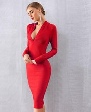 Load image into Gallery viewer, Sexy Deep V Long Sleeve Bodycon  Midi Dress