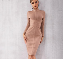 Load image into Gallery viewer, Sophisticated Long Sleeve Mock Neck Knit  Dress                 Black or Nude