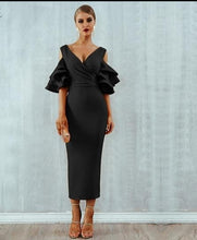 Load image into Gallery viewer, Tiered Flounce  Sleeve Cold Shoulder dress