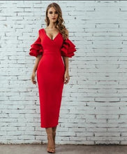 Load image into Gallery viewer, Tiered Flounce  Sleeve Cold Shoulder dress