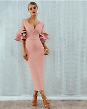 Load image into Gallery viewer, Tiered Flounce  Sleeve Cold Shoulder dress