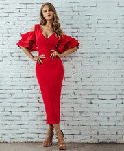 Load image into Gallery viewer, Tiered Flounce  Sleeve Cold Shoulder dress