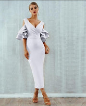 Load image into Gallery viewer, Tiered Flounce  Sleeve Cold Shoulder dress