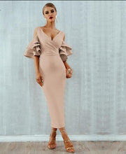 Load image into Gallery viewer, Tiered Flounce  Sleeve Cold Shoulder dress