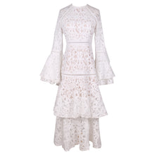Load image into Gallery viewer, Spring Elegant Heavy Lace Embroidery Flare Sleeve Dress