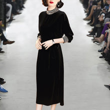 Load image into Gallery viewer, Beaded Velvet Tie at the waist Dress
