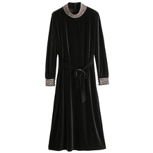 Load image into Gallery viewer, Beaded Velvet Tie at the waist Dress