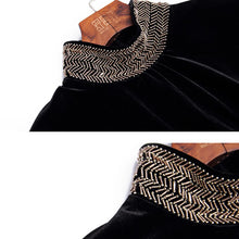 Load image into Gallery viewer, Beaded Velvet Tie at the waist Dress