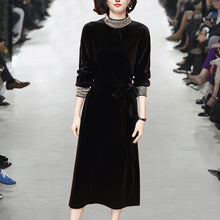 Load image into Gallery viewer, Beaded Velvet Tie at the waist Dress