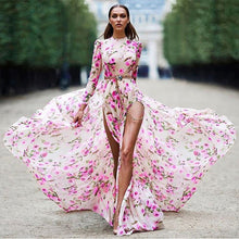Load image into Gallery viewer, Floral Print Chiffon Split Maxi Dress