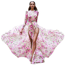 Load image into Gallery viewer, Floral Print Chiffon Split Maxi Dress