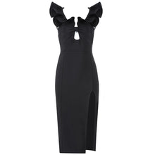 Load image into Gallery viewer, solid black v-neck with ruffles