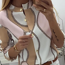 Load image into Gallery viewer, Chains Print Button Design Blouse                Tops And Blouses