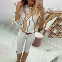 Load image into Gallery viewer, Chains Print Button Design Blouse                Tops And Blouses