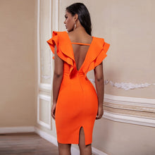 Load image into Gallery viewer, New Orange Ruffled V-Neck Dress