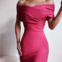 Load image into Gallery viewer, Power Stretch Draped Off Shoulder Dress..
