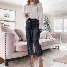 Load image into Gallery viewer, Gold Sequin Wide Leg Draw String Pant