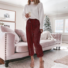 Load image into Gallery viewer, Gold Sequin Wide Leg Draw String Pant