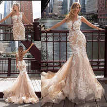 Load image into Gallery viewer, Full Appliques Illusion Button Back Bridal Gown
