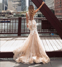 Load image into Gallery viewer, Full Appliques Illusion Button Back Bridal Gown