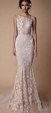 Load image into Gallery viewer, Sheer  Backless Full length Train fitted mermaid gown