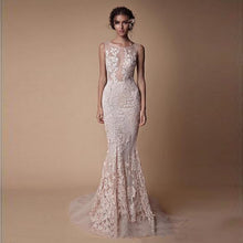 Load image into Gallery viewer, Sheer  Backless Full length Train fitted mermaid gown