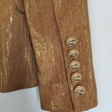 Load image into Gallery viewer, Gold Metallic Fabric Designer Blazer Double Breasted Blazer